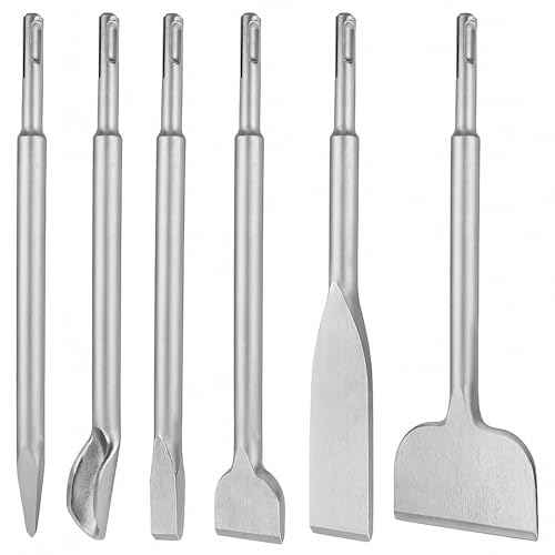 SDS Plus Chisel Set for Rotary Hammer Drills, 6 PCS SDS Chisel Set Includes Point, Flat, Scaling, Groove, Scraping, Tile, Hammer Drill Bits for Brick, Concrete, Block, Masonry