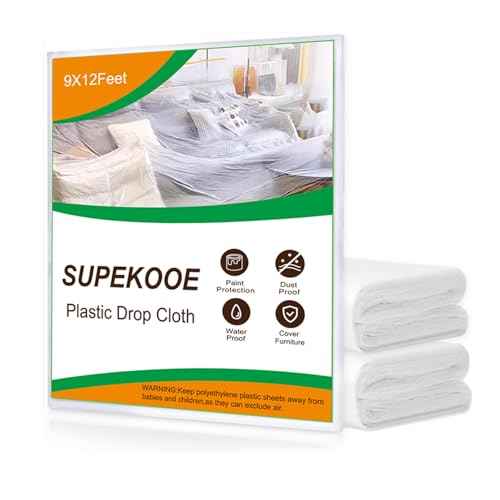 Plastic Drop Cloth,12 x 9 Ft Plastic Sheeting for Painting,Thick Dust-Proof Tear-Resistant Painters Plastic Dust Tarp for Furniture Car(2 Pack)