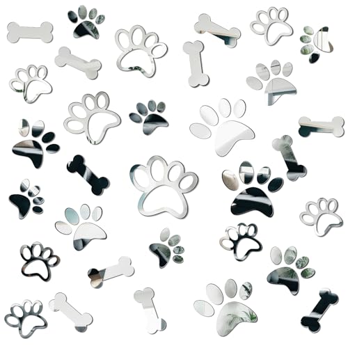Tenare 42 Pcs Paw Mirror Decals Dog Footprints Stickers Mirror Wall Stickers Removable Wall Decors 3 Sizes Acrylic Paw Decors for DIY Living Room Bedroom Art Nursery Mural Home