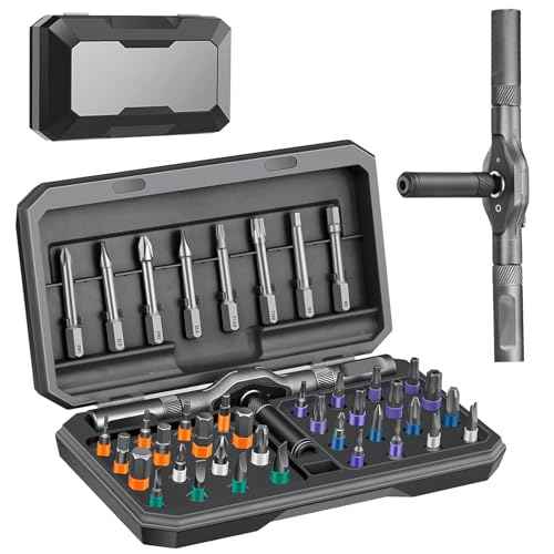 42 in 1 Magnetic Screwdriver Set, DIY Ratchet Screwdriver Set, Multi Bit Magnetic Drive Set with Detachable Ratchet Handle, Portable Repair Tool Kit for Electronics, Furniture, Bicycle,Gray