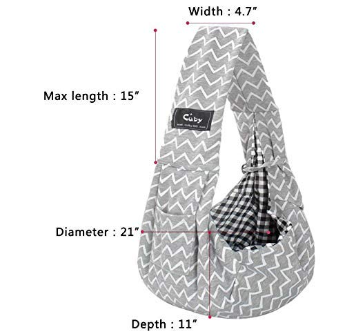 CUBY Puppy Dog Carrier, Pet Dog Sling Carrier for Small Medium Dogs Hands-free Sling Cat Carrier Comfortable Widen Shoulder Strap Double-sided Pouch Shoulder (Striped Grey, Cotton)