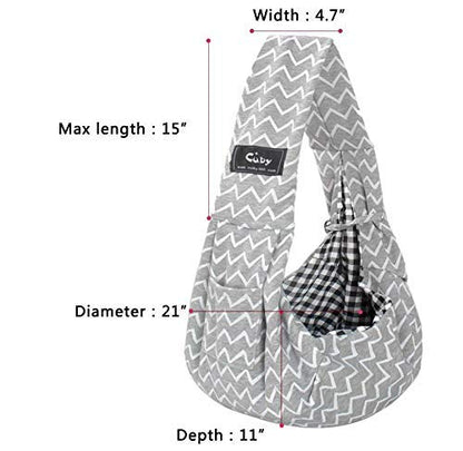 CUBY Puppy Dog Carrier, Pet Dog Sling Carrier for Small Medium Dogs Hands-free Sling Cat Carrier Comfortable Widen Shoulder Strap Double-sided Pouch Shoulder (Striped Grey, Cotton)