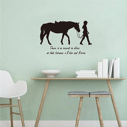 Equestrian Wall Sticker - "There is no secort so close" Quote Decals - 22"x14" (Black-JZY072-Girl Horse)