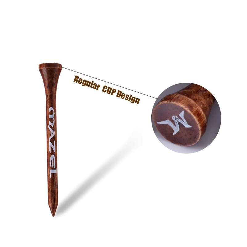 MAZEL Natural Wood/Bamboo Golf Tees 2 3/4 Inch & 3 1/4 Inch,Pack 50 or 120,Reduce Friction & Side Spin,More Stable Golf Tees (50 Pack(25 * 2-3/4"+25 * 3-1/4"),Black &Brown)