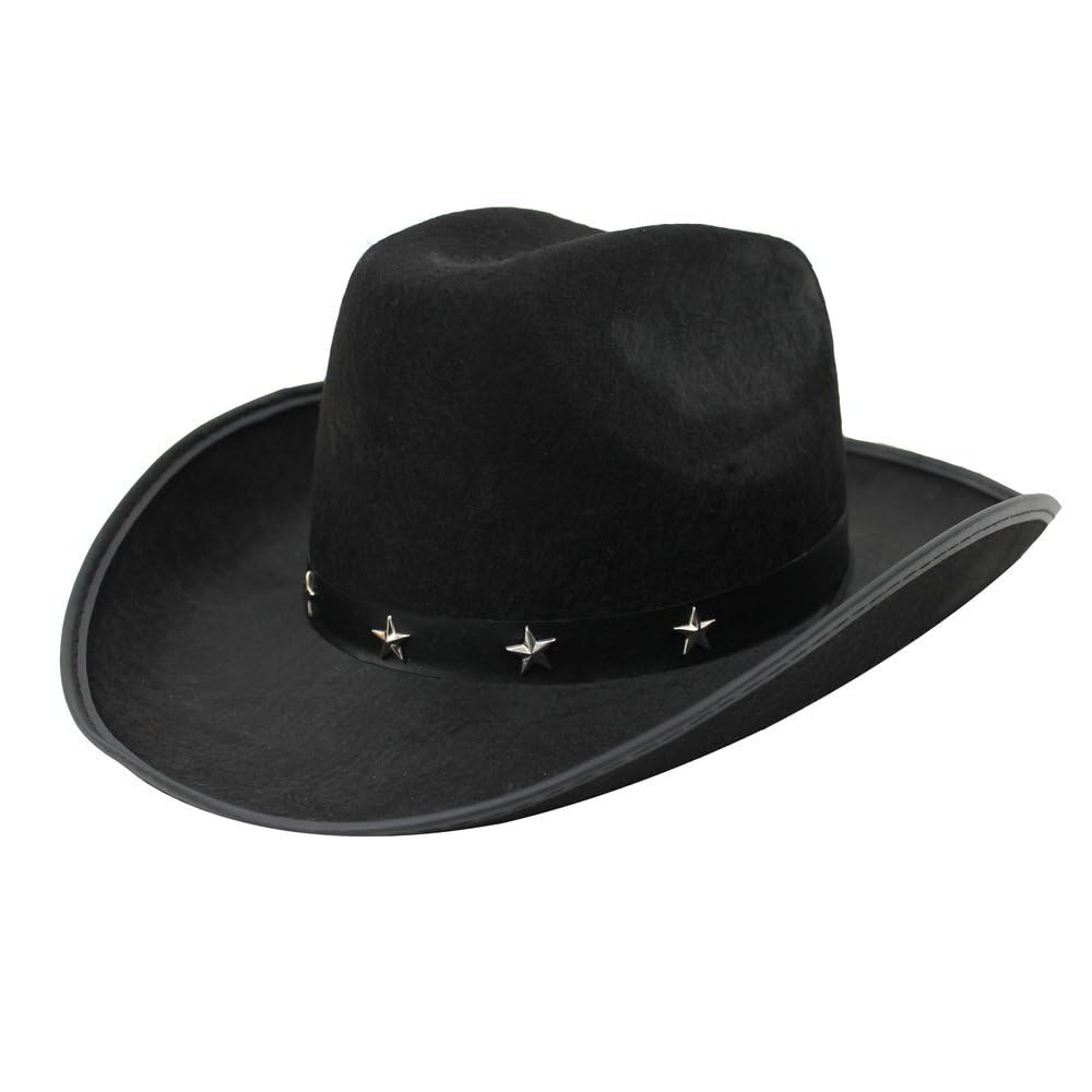 I LOVE FANCY DRESS LTD Cowboy Hat & Cowboy Neckscarf Accessories. Black Star-studded Cowboy Hat & White Bandana. Wild West Western Sheriff. Pack of: 1 | Bandana Colour: Black