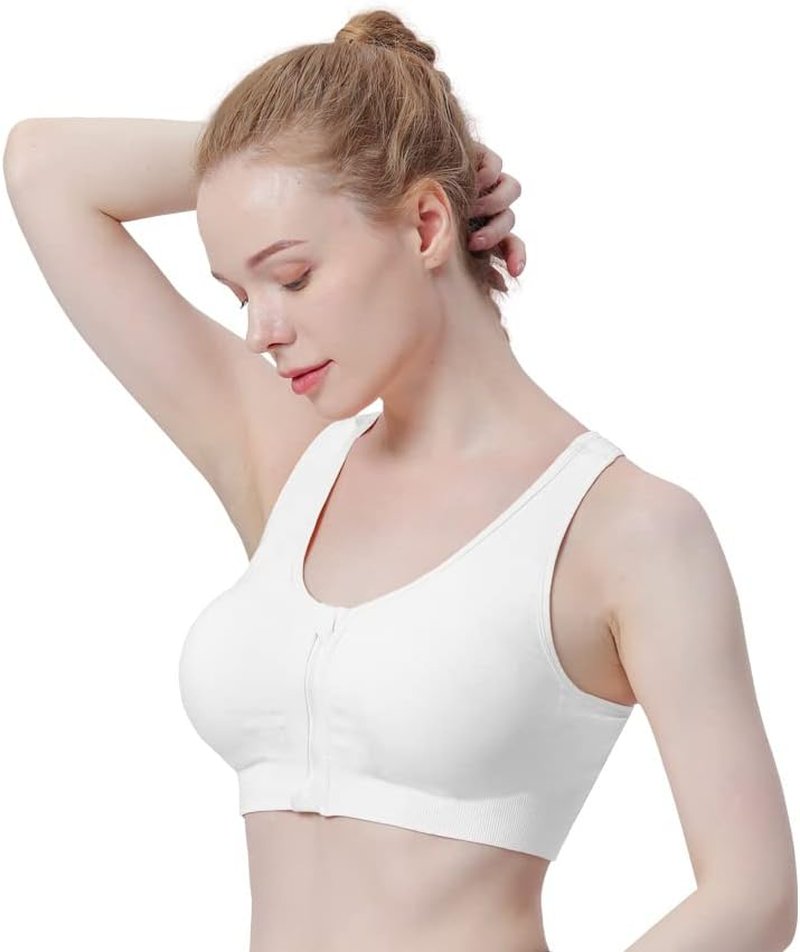 Wireless Women's Zip Front Sports Bra - Post-Surgery Activewear | Comfortable Yoga Fit