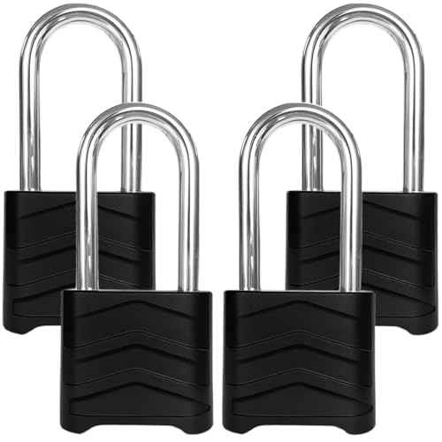SEPOX 4PCS Large Combination Padlock, Long Shackle Outdoor Combo Lock 2.2" 55mm Heavy Duty Weatherproof, Ressetable 4Digital, Security Aluminum Body,Uncuttable Shackle, for Home, School, Gate, Garden