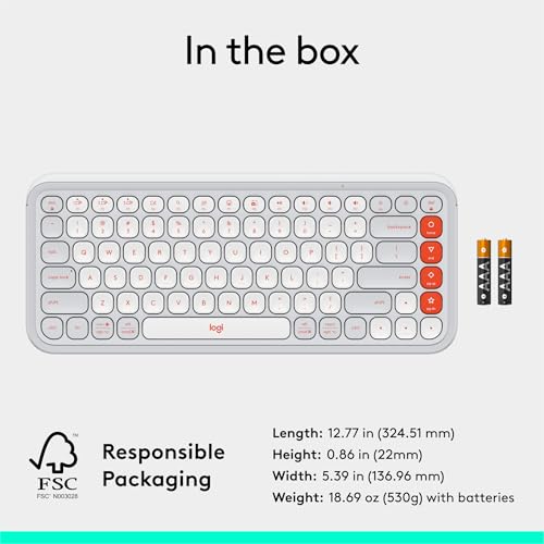 Logitech POP ICON Keys Wireless Bluetooth Keyboard, Comfortable Typing, Programmable Keys, Easy-Switch Between up to 3 Devices, for Laptop, Tablet, PC – Rose and Off-White