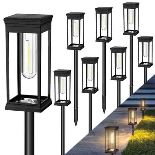 8 Pack Solar Pathway Lights Outdoor, IP65 Waterproof Solar Lights Outdoor £¬Auto On/Off Walkway Landscape Lighting, Warm White LED for Garden, Yard, Driveway, Patio Landscape Decor