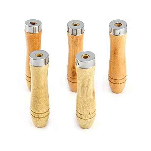 QWORK Wooden File Handle with Strong Metal Collars, 5 Pack Ergonomic Handles Easy Installation for 4'' - 7'' Metal File, Screwdriver, Hand Drill