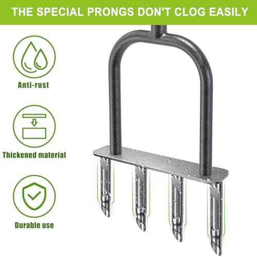 Dolibest Manual Aerator Lawn Tool, Manual Yard Plug Aerators with 4 Stainless Steel Semi-Open Plugs, Pre-Assembled Manual Grass Aerating Tool & Clean Hand Tool, Improving Lawn Health -37Inch
