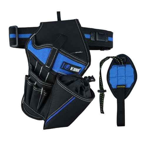KUNN 3-in-1 Right-handed Drill Holster Set with Magnetic Wristband and Tool Belt, Cordless Drill Holster, Impact Driver Holster with Bit Pouch,Drill Holder for Tool Belt, Black and Blue