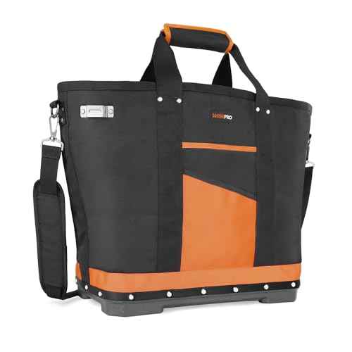 Tool Tote Bag, Open Top Tool Bag with Waterproof Hard Bottom and Shoulder Straps, Electrician Tool Bag Organizer Storage for HVAC Plumber Mechanic Automotive