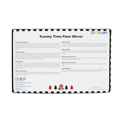 Dr.Rapeti Tummy Time Floor Mirror for Baby Infant Toddler Kids Black and White High Contrast Baby Toy with Teethers Floor Activity Toy Washable Non-Toxic