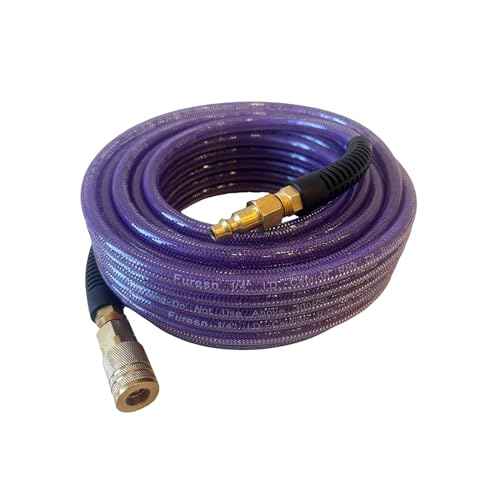 Air Hose 1/4 in x 100 ft, Polyurethane(PU), Reinforced Air Compressor Hose, Lightweight, Kink Resistant with 1/4¡± Industrial High Flow Quick Coupler and Plug, Bend Restrictors,300 PSI (100FT, Purple)