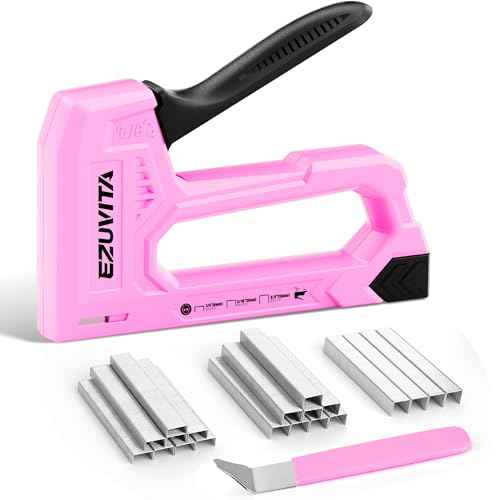 Light Duty Staple Gun for Wood, Pink Upholstery Staple Gun Kit with 2000pcs JT21 Staples 1/4, 5/16, 3/8 inch and Staple Remover, Stapler Gun for Crafts, DIY, Classroom, Decoration