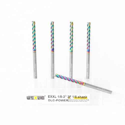 Tools 1/8¡± Extra Long Carbide Square End Mill for Aluminum, Copper Alloy, Plastic, 3" Overall Length End Mill Bits, 3 Flute HRC 62 Deg DLC Coating, CNC Router Bits 1/8 Shank (1/8-3" 5PCS)