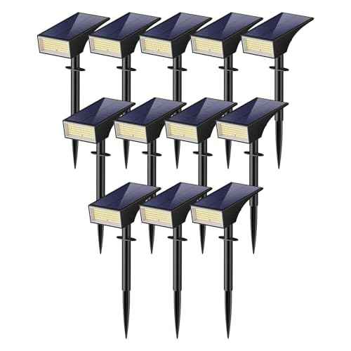 Koicaxy Solar Lights Outdoor Waterproof 12 Pack IP65, 100 LEDs 4 Light Modes, Higher Charging Efficiency, Auto On/Off Solar Landscape Spotlights for Garden Decor Yard Pathway Patio - Cool White