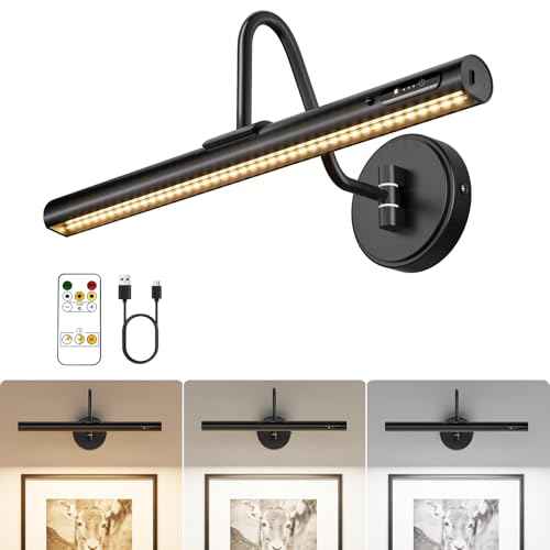 VOLISUN Picture Lights for Wall, 15.7'' Rechargeable Picture Light Battery Operated, 3 Color Temps Cordless Picture Light with Remote, Magnetic Art Light for Painting, Gallery, Portrait, 1 Pack(Black)