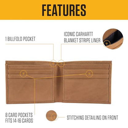 Carhartt Men's Casual Saddle Leather Wallets, Available in Multiple Styles and Colors, Black (Bifold)
