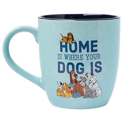 Silver Buffalo Disney Classics Dogs Home Is Where Your Dog Is Featuring 101 Dalmatians, Lady and the Tramp, The Fox and the Hound, and Oliver & Company Ceramic Mug, 18 Ounces