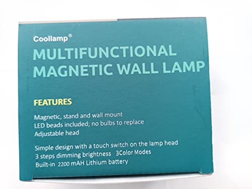 Coollamp LED Indoor Wall Lamp, Bedroom Wall Light with Warm/Natural/White Light, 3 Brightness Levels, Rechargeable Battery, Touch Control, 360 ° Rotate, Wall Lamp for Living Room Corridor Stairs