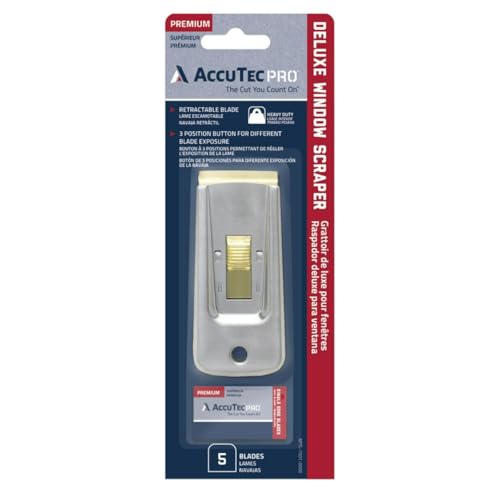 Deluxe Window Scraper - Precision in Tight Corners, Compatible with 0.009" or 0.012" Blades, Includes 5 Carbon Steel Blades - APTL-7001