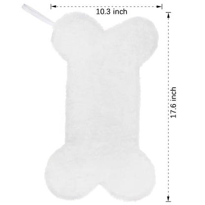 Senneny Snowy White Plush Pet Dog Christmas Stocking, Dog Christmas Stockings Large Bone Shape Faux Fur, Hanging Christmas Holiday Season Party Decor for Pets Dogs