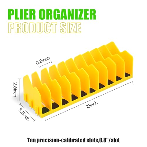 Plier Organizer, 4 Pack Pliers Organizer for Tools Cutters with Extendable Design & Non-Slip Rubber Base, 40 Slots Drawer Organizers for Tools, Wrenches, Screwdrivers,Green&Yellow