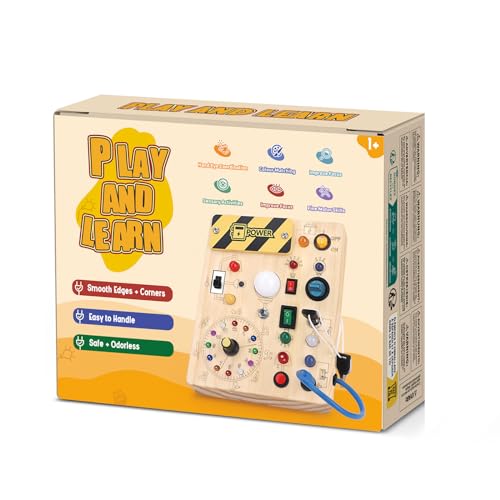 Konijiwa Toddler Toys Montessori Busy Board Toys for 1 2 3 Year old Boys Girls Wooden ToyS with With 10 Switches and 23 LED Lights Switch toy Sensory Learning Toys 1 2 Year old Baby Girls Boys Gifts