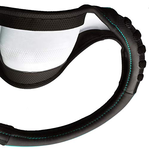 Flying Banner car Steering Wheel Cover Faux Leather Massage Universal fit 3D Honeycomb Hole Anti-Slip Sporty 15 Inches (Mint Green Black)