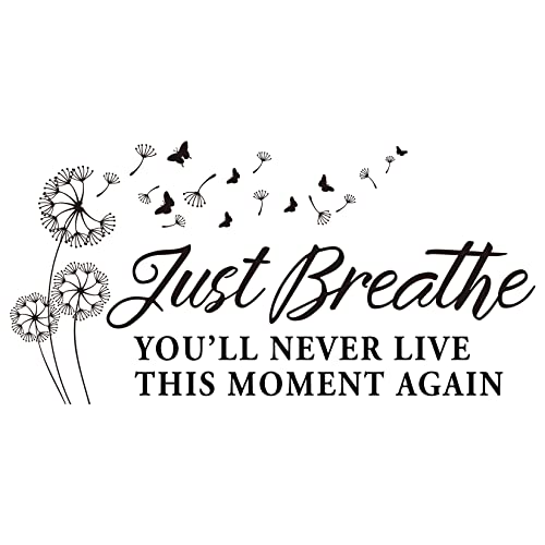 Just Breathe Vinyl Wall Decal Inspirational Wall Sayings Yoga Quotes Decals Wall Art Lettering Home Decor