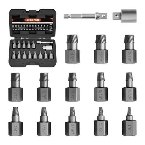 15-Piece Screw Extractor Set, 3/8" Inch Drive Multi-Spline Easy Out Bolt Extractor Kit, Hex Head Stripped Screw Remover Tool for Removing Broken, Rusted, and Stripped Bolts and Screws