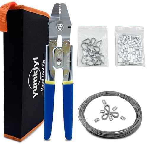 99FT Wire Rope Crimping Tool Kit, 304 Stainless Steel Cable with 150PCS Aluminum Crimping Sleeves and 15PCS Thimbles for Fishing Leader Making Kit, Decking, Garden Hanging Lamp.