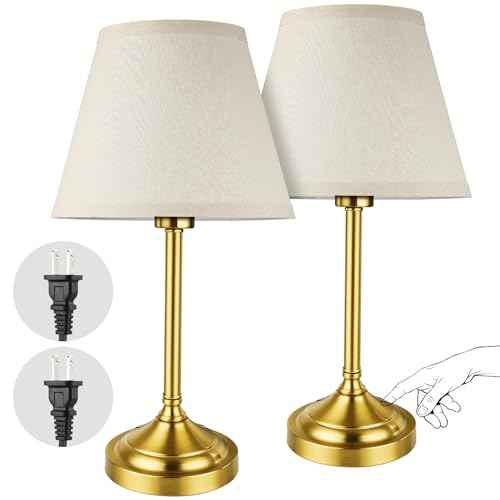 Touch Control Gold Table Lamps Set of 2, 3-Way Dimmable Bedside Lamps with LED Bulbs for Nightstands Bedroom Living Room Office