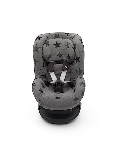 Dooky Seat Cover, Separate Headrest Cover Included, Universal Size, Fits Most Baby Car Seats with 5 Point Belts, 95 Percent Cotton and 5 Percent Lycra, Washable, Group 1+ yrs (9-18 kg), Grey Stars
