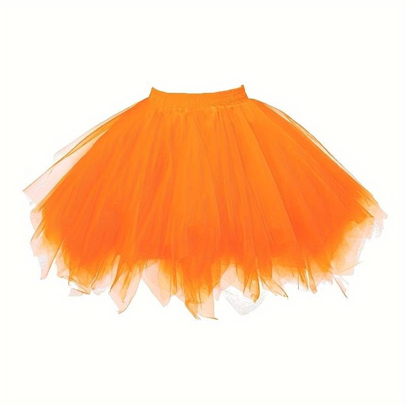 Boolavard Adult Women 80's Tutu Skirt Layered Tulle Petticoat Halloween Tutu (US, Alpha, XX-Large, 3X-Large, Regular, Regular, Orange)