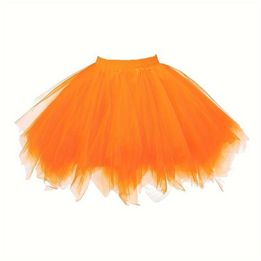 Boolavard Adult Women 80's Tutu Skirt Layered Tulle Petticoat Halloween Tutu (US, Alpha, XX-Large, 3X-Large, Regular, Regular, Orange)