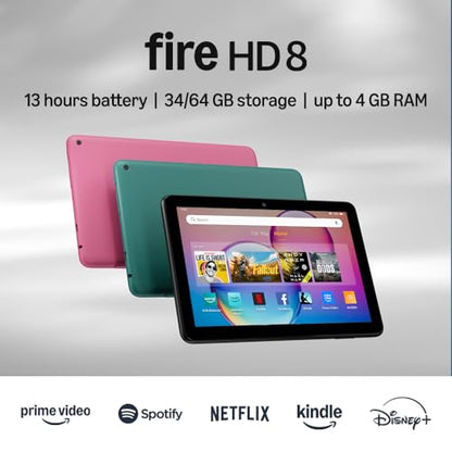 Amazon Fire HD 8 tablet (newest model), 8” HD Display, 3GB memory, 32GB, designed for portable entertainment, Black