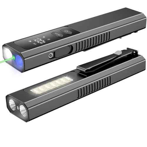5 IN1 Rechargeable EDC Flat Flashlight, PRO Flashlight with Green Beam, UV and White LED Combo, High Lumens Pocket Lights with Magnet, Four Sources Perfect for Checking and Work (Black 1pcs)
