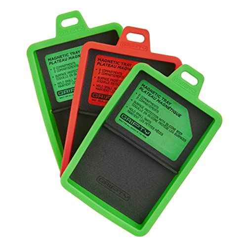 GRIPTY-Silicone Divided Magnetic Parts Tray (Pack of 3) Tool Trays for Screw, Bolts, Nuts, Washers and Other Small Metal Parts - 5 x 3.5'' (Original Green (2) / Monaco Red)
