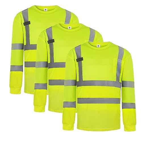 Dazonity Hi Vis T Shirt 3pcs, High Visibility Shirts for Men Women Work Safety Shirts with Reflective Strips and Pocket