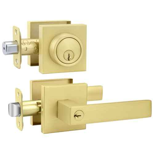 goldenwarm Exterior Door Lock Set Gold Front Door Lock Set, Heavy Duty Zinc-alloyed Front Door Handle and Deadbolt Set (1 Pack)