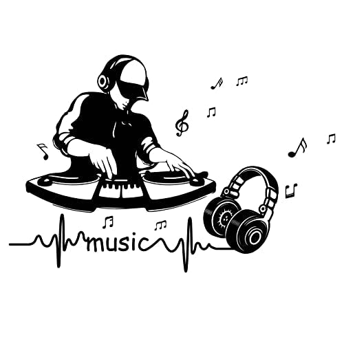PLIGREAT Punk DJ Wall Sticker, Removable Vinyl Black Wall Stickers for Bedroom Playroom Music Studio Car Window Decoration, Cool Beating Note Sticker