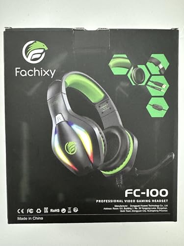 Fachixy FC100 Gaming Headset with Microphone for PS4, PS5, Switch, Xbox, PC, Mac, Gamer Headset with RGB Light, Computer Headphones with Mic