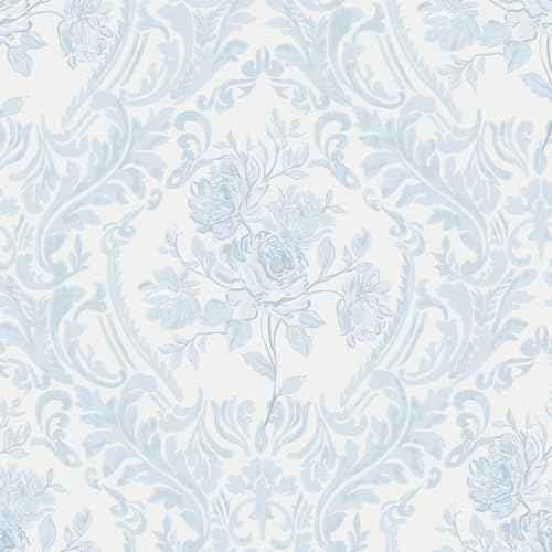 Ismoon Floral Peel and Stick Wallpaper Blue Contact Paper Boho Watercolor Damask Wallpaper Vintage Textured Removable Self Adhesive Vinyl Wall Paper Renter Friendly, 17.3 in X 32.7 ft
