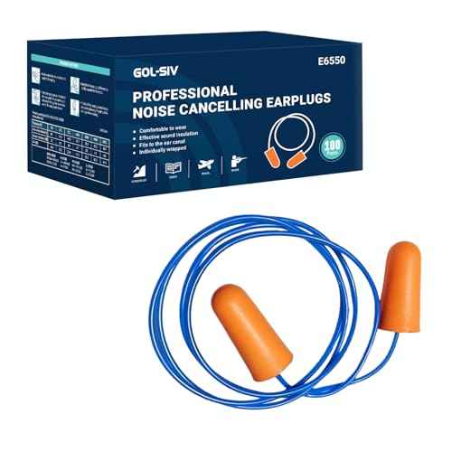 NRR 33dB-Foam Ear Plugs with Cord,Individually Packed,100 Pairs/Box,for Work & Construction Site,Orange