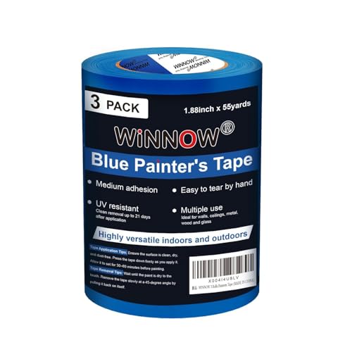 WINNOW Painter Tape £¬Paint Tape for Walls | Gift for New Home Improvement £¬Blue Masking Tape 1.88 in X 55 Yds £¬UA Resistant and Easy to Removes £¬Ideal for Wall Painting and Home Decoration, 3 Rolls