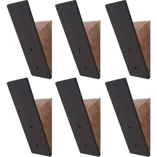 Homeforia Walnut Wood Coat Hooks, High End Walnut Wood & Black Metal Wall Mounted Coat Hooks, Mid-Century Modern Clothes Hooks, Heavy Duty Wooden Hooks for Hanging Coats, Hats, Towels & More, Set of 6