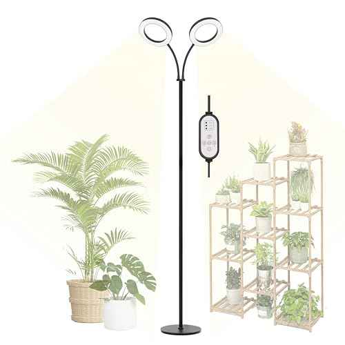 Grow Light for Indoor Plants, 2 Head Full Spectrum LED Tall Plant Lights with Timer, 3 Color Modes Standing Floor Growing Lamp, 70" Height Adjustable, 10 Dimmable Levels for Large Plants